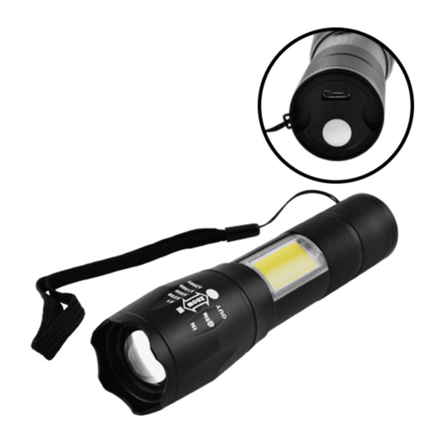 Акумуляторний ліхтарик 1831 з бічним діодом СОВ (зарядка від USB) Black - зображення 2