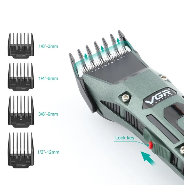 Беспроводная машинка для стрижки волос 4 насадки и подставка VGR V696 аккумуляторная с usb зарядкой - изображение 3
