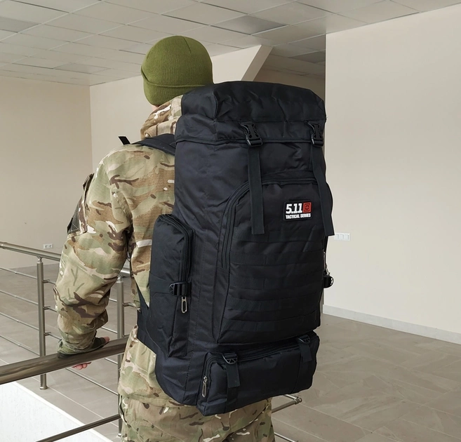 Тактический военный рюкзак для походов Tactic большой армейский рюкзак на 70 литров Черный (ta70-black) - изображение 1