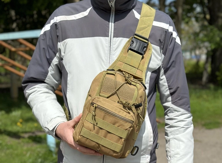 Тактический однолямочный рюкзак городской Tactic сумка барсетка слинг с системой molle на 6 л Койот (095-coyote) - изображение 2