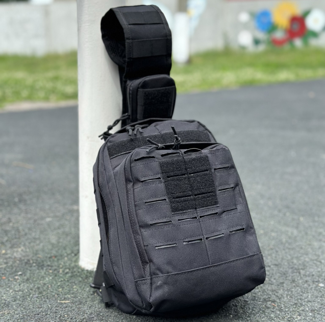 Тактический однолямочный городской рюкзак SILVER барсетка сумка слинг с системой molle на 9 л Black (silver-003-black) - изображение 2