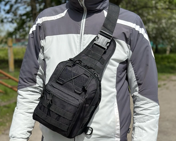 Тактический однолямочный рюкзак городской Tactic сумка барсетка слинг с системой molle на 6 л Black (095-black) - изображение 1