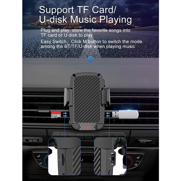 Держатель для телефона автомобильный FM ФМ Bluetooth модулятор Terra IQ, трансмиттер - изображение 9