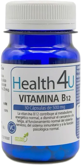 Вітаміни H4u Vitamina B12 30 капсул De 500 мг (8436556086083) - зображення 1