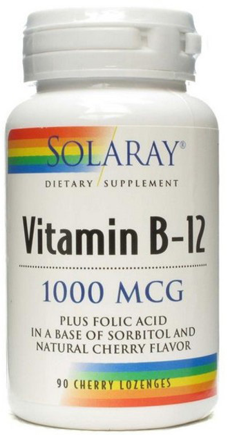 Вітаміни Solaray Vitamina B12 Acido Folico 1000 Mcg 90 таблеток (76280439625) - зображення 1