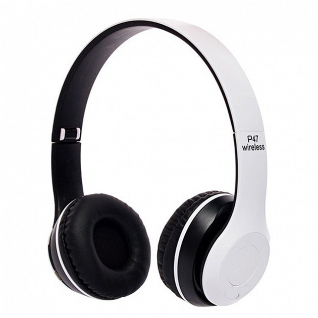 Беспроводные накладные Bluetooth наушники белые P-47 + MicroSD + FM ...