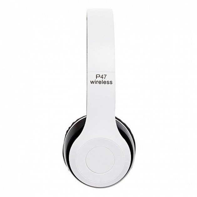 Беспроводные накладные Bluetooth наушники белые P-47 + MicroSD + FM ...