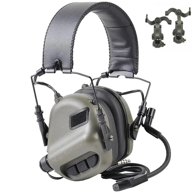 Активні навушники Earmor М32 + кріплення чебурашка OPS Core Оливковий (Kali) - зображення 1