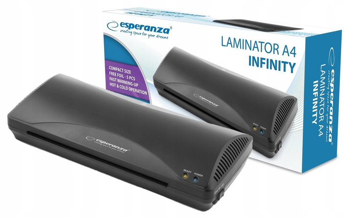 Ламінатор Esperanza EFL001 Infinity 265 Вт Формат ламінування A4 Гаряче та холодне ламінування Чорний - зображення 2