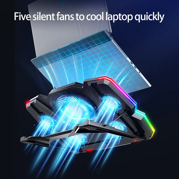 Підставка для ноутбука з охолодженням VHG K44 з RGB-підсвічуванням Laptop Cooling Pad, Red - Фото 4 Підставка для ноутбука з охолодженням VHG K44 з RGB-підсвічуванням Laptop Cooling Pad, Red - изображение 4