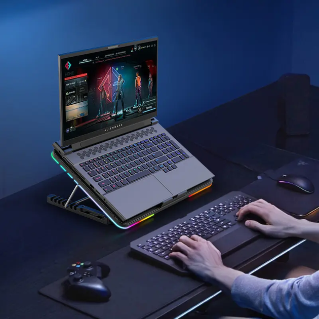 Підставка для ноутбука з охолодженням VHG F5 з RGB-підсвічуванням Laptop Cooling Pad, Red - Фото 7 Підставка для ноутбука з охолодженням VHG F5 з RGB-підсвічуванням Laptop Cooling Pad, Red - изображение 7
