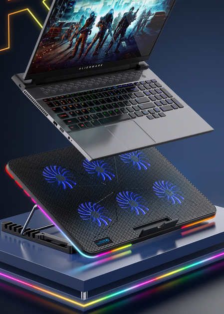 Підставка для ноутбука з охолодженням VHG F5 з RGB-підсвічуванням Laptop Cooling Pad, Red - Фото 8 Підставка для ноутбука з охолодженням VHG F5 з RGB-підсвічуванням Laptop Cooling Pad, Red - изображение 8