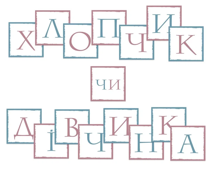 Паперова гірлянда для вечірки baby shower "Хлопчик чи дівчинка? Кубик" - Фото 1 Паперова гірлянда для вечірки baby shower "Хлопчик чи дівчинка? Кубик" - изображение 1