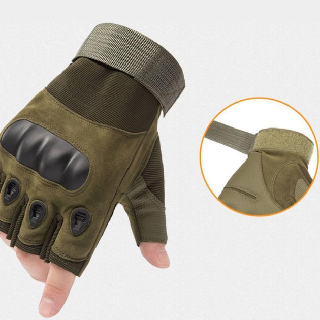 Тактические перчатки с открытыми пальцами с защитой костяшек L Зеленые - изображение 2