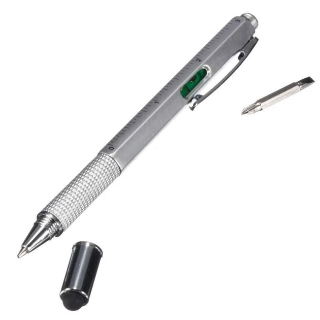 Многофункциональная тактическая ручка 5-в-1 стилус, отвертка, линейка, уровень (Серая) - изображение 2