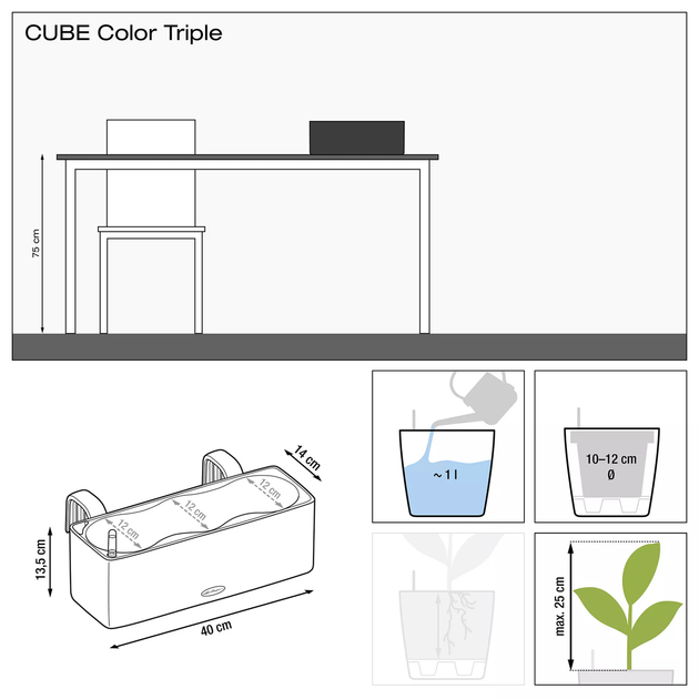 Вазон Lechuza Cube Color Triple 40 білий 1.5 л - зображення 4