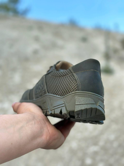 Літні шкіряні тактичні кросівки Побратим -12 з Гербом, Олива, розмір 41 - зображення 2