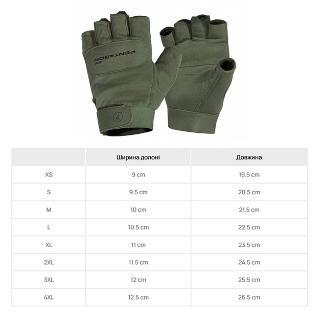 Рукавиці тактичні безпалі Pentagon Duty Mechanic 1/2 Gloves Олива S - изображение 2