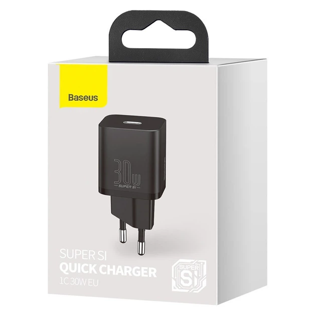 Сетевое зарядное устройство с входом Type-C BASEUS Super Si quick charger (1Type-C, 3A/30W, PD/QC). Black - изображение 9