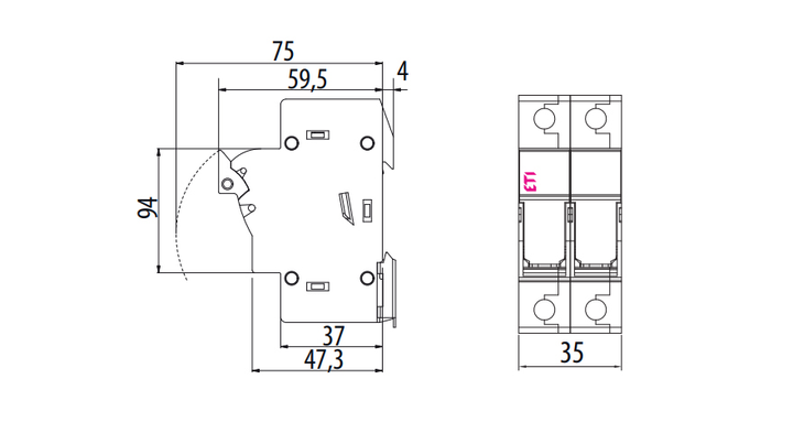 Держатель предохранителя 2P 32A 690В 10x38мм [2540003] EFD 10 ETI ...