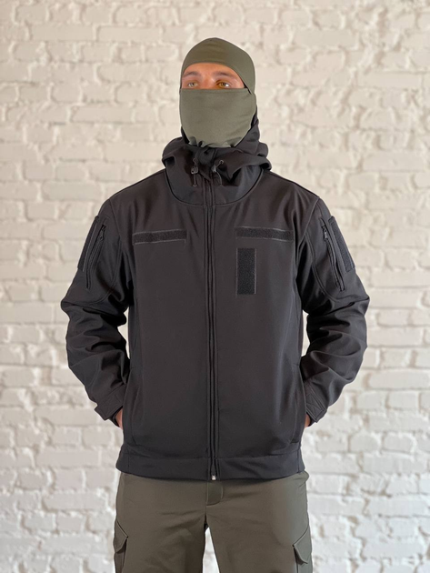 Куртка військова флісова SoftShell осінь/зима Чорна XL - зображення 1