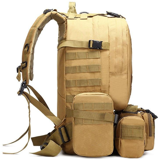 Тактичний військовий армійський рюкзак military 60 л койот з змінними 3 підсумками для ЗСУ похідний Дволямковий Oxford 600 50х46х28 см - зображення 2
