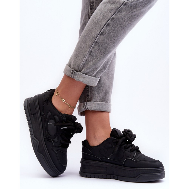 Sneakersy damskie na wysokiej platformie Finos 39 Czarne (5905677883862) - obraz 4