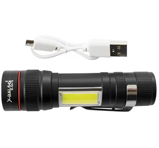 Аккумуляторный карманный фонарик BL-520 с боковым диодом СОВ (заряд от USB) Черный - Фото 4 Аккумуляторный карманный фонарик BL-520 с боковым диодом СОВ (заряд от USB) Черный - изображение 4
