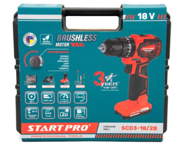 Шуруповерт START PRO SCD3-18/2B BRUSHLESS - Фото 7 Шуруповерт START PRO SCD3-18/2B BRUSHLESS - зображення 7