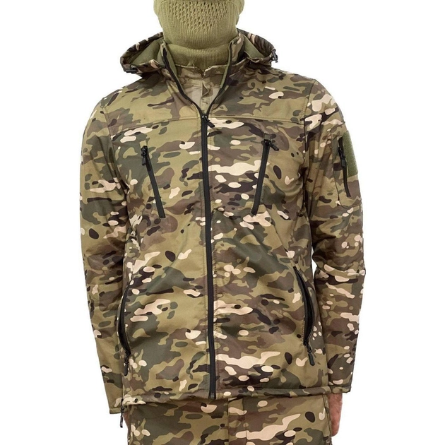 Чоловічий демісезонний Костюм Куртка + Штани / Польова форма Softshell на флісі мультикам розмір 2XL - зображення 1