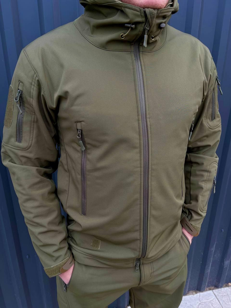 Чоловіча Куртка з капюшоном SoftShell на флісі хакі розмір L - зображення 1