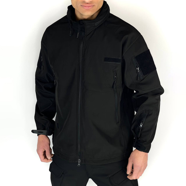 Чоловіча флісова Куртка Softshell з капюшном та вентиляційними блискавками чорна розмір XL - зображення 1
