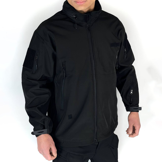 Чоловіча флісова Куртка Softshell з капюшном та вентиляційними блискавками чорна розмір XL - зображення 2