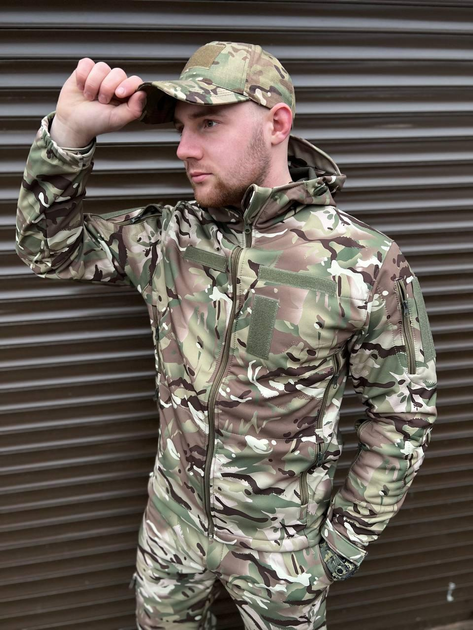 Щільна чоловіча Куртка з капюшоном Combat SoftShell на флісі мультикам розмір 56 - зображення 1