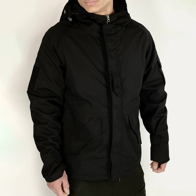 Мужская демисезонная Куртка с капюшоном рип-стоп на силиконе до -15°C черная размер XXXL - изображение 2