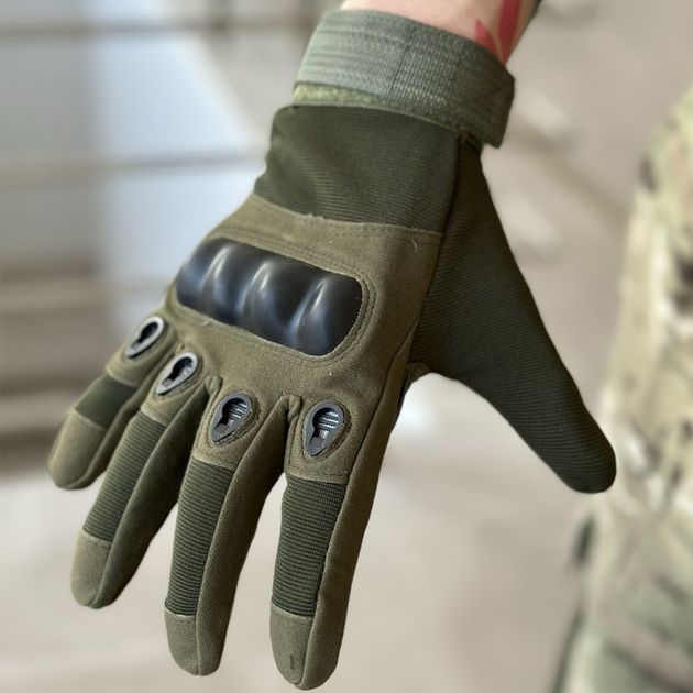Тактичні повнопалі рукавички Tactic армійські рукавички із захистом кістячок розмір L колір Олива (pp-olive-l) - зображення 1