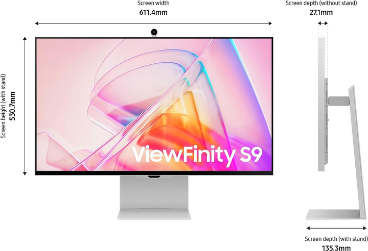 Монітор 27" Samsung ViewFinity S9 5K S27C900 (LS27C902PAIXUA) 5K IPS / 10-Bit / 99% DCI-P3 / Delta E <2 / Slim Metal Design / Thunderbolt 4 90W / USB-C / mini DP / AirPlay / Smart TV / Wi-Fi / Slimfit Camera - зображення 16