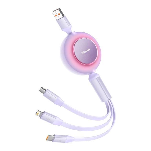 Кабель Baseus Bright Mirror 2 Series Retractable 3-in-1 Fast Charging Data Cable USB to M+L+C 66W (CAMJ010105) 1.1m Purple - изображение 2
