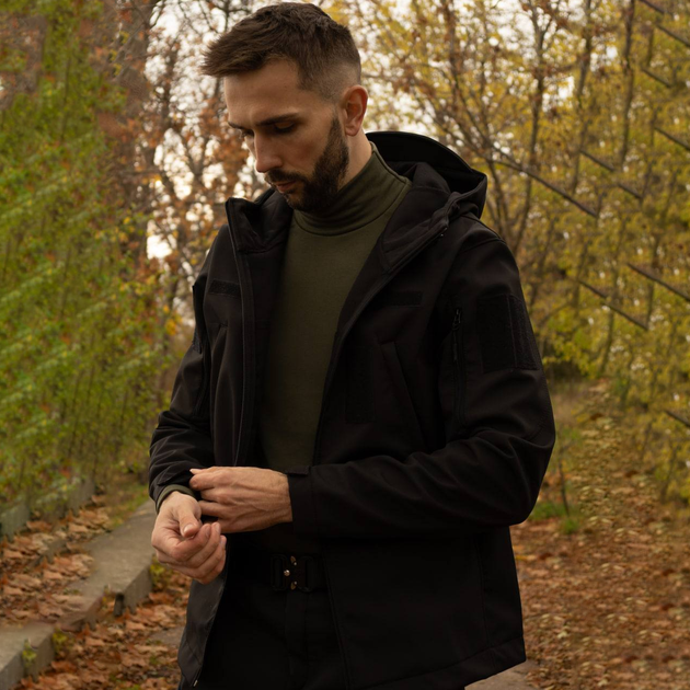 Утеплений чоловічий Костюм SoftShell на флісі / Комплект Куртка з капюшоном + Штани чорний розмір 2XL - зображення 2