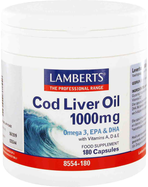 Suplement diety Lamberts Olej z wątroby dorsza 1000 mg 180 kapsułek (5055148400620) - obraz 1
