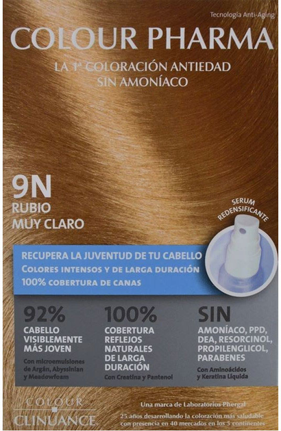 Farba kremowa z utleniaczem do włosów Colour Pharma 9N Rubio Muy Claro 180 ml (8429449027201) - obraz 1
