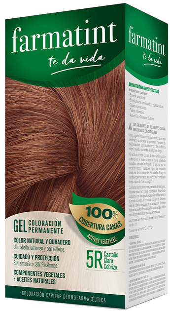 Farba kremowa bez utleniacza do włosów Farmatint Gel Coloración Permanente 5r-castaño Claro Cobrizo 135 ml (8470001790101) - obraz 1