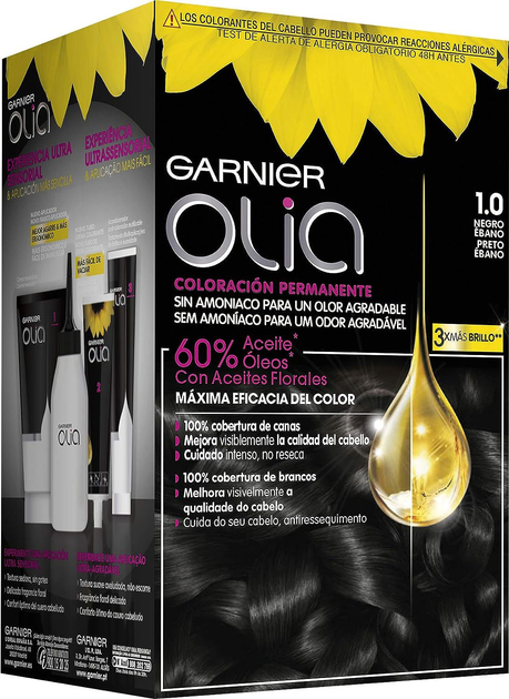 Farba kremowa bez utleniacza Garnier Olia Permanent Coloring 1.0 Black Ebony 60 ml (3600541234321) - obraz 1