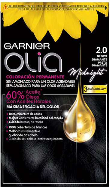 Farba kremowa bez utleniacza Garnier Olia Permanent Coloring 2.0 Black Diamond 60 ml (3600542306980) - obraz 1