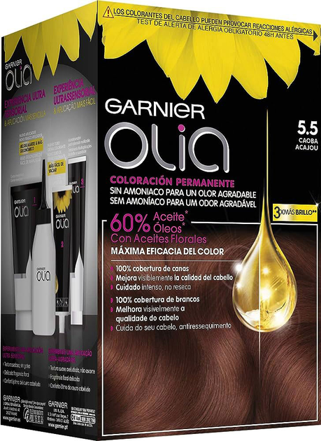 Farba kremowa z utleniaczem Garnier Olia Permanent Coloring 5.5 Mahogany 200g (3600541234826) - obraz 1