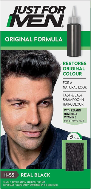 Farba kremowa z utleniaczem do włosów Just For Men Autostop Hair Colour H55 Natural Real Black 35 g (5010934500106) - obraz 1