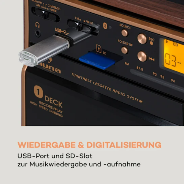 Стерео система Auna 388-BT Wood Stereo Hifi System Turntable без пульта - Фото 4 Стерео система Auna 388-BT Wood Stereo Hifi System Turntable без пульта - зображення 4