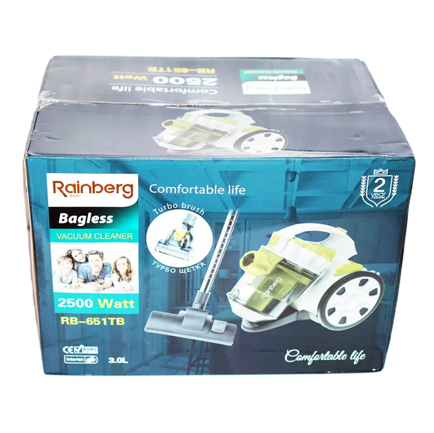 Пилосос контейнерний Rainberg RB-651TB з турбощіткою 3L 2500W White-Green (3_01211) - Фото 8 Пилосос контейнерний Rainberg RB-651TB з турбощіткою 3L 2500W White-Green (3_01211) - зображення 8