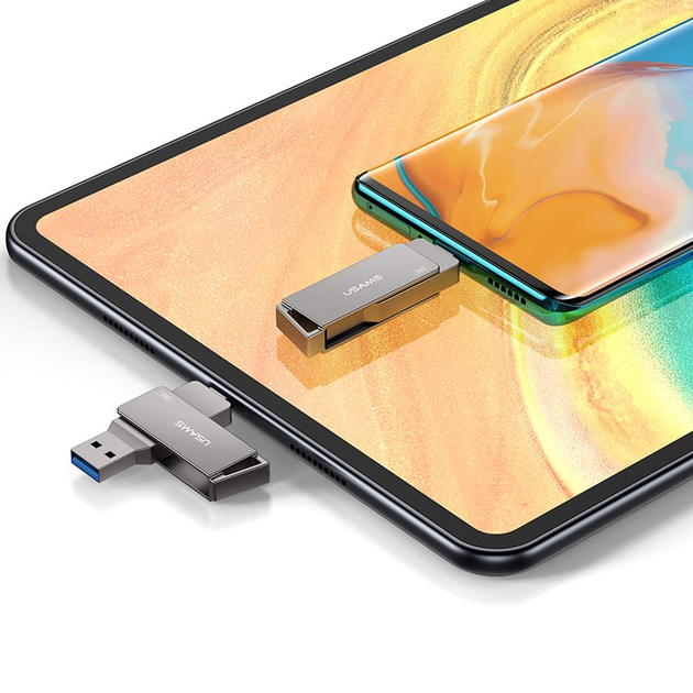 Металева USB Флешка 2в1 256GB Type-C/USB 3.0 для телефону комп'ютера USAMS USB3.0 US-ZB202 Сірий - Фото 5 Металева USB Флешка 2в1 256GB Type-C/USB 3.0 для телефону комп'ютера USAMS USB3.0 US-ZB202 Сірий - зображення 5