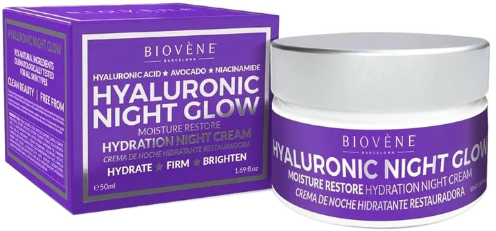 Krem do twarzy nawilżający Biovene Hyaluronic Night Glow Hydration na noc Moisture Restore 50 ml (8436575094465) - obraz 1